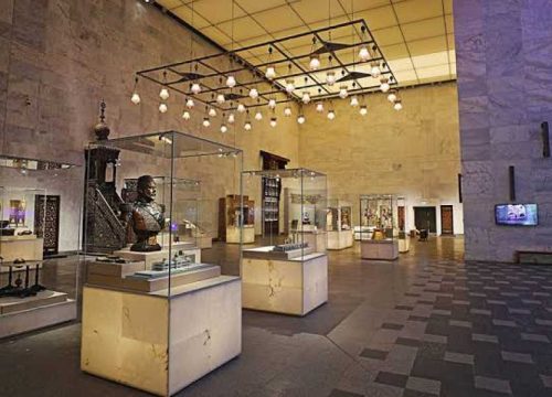 A professional view of the Royal Mummies Hall at the National Museum of Egyptian Civilization